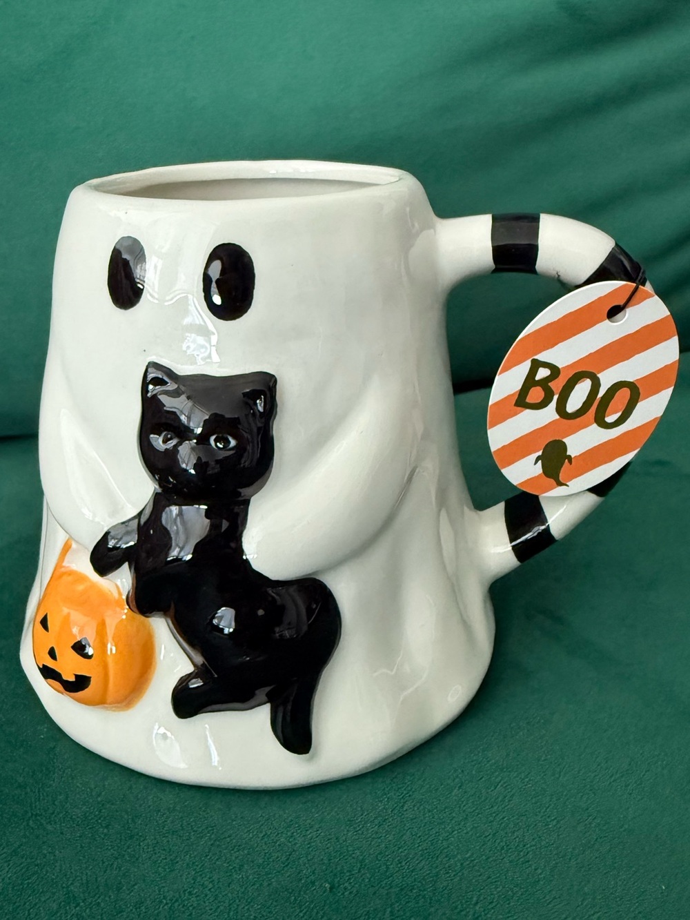 👻 Halloween Ghost Mug with Black Cat and Pumpkin
